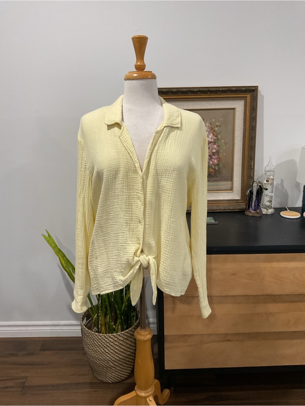 1. State Yellow Button-Front Tie Hem Shirt